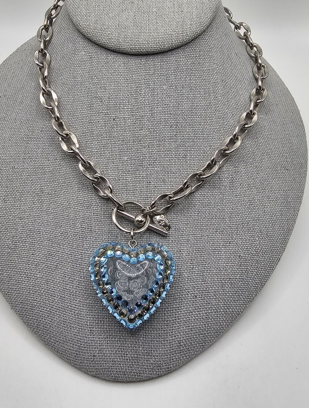 Tara Tarantino Puffy Heart Pendant Chain Necklace with Blue Crystal Accent